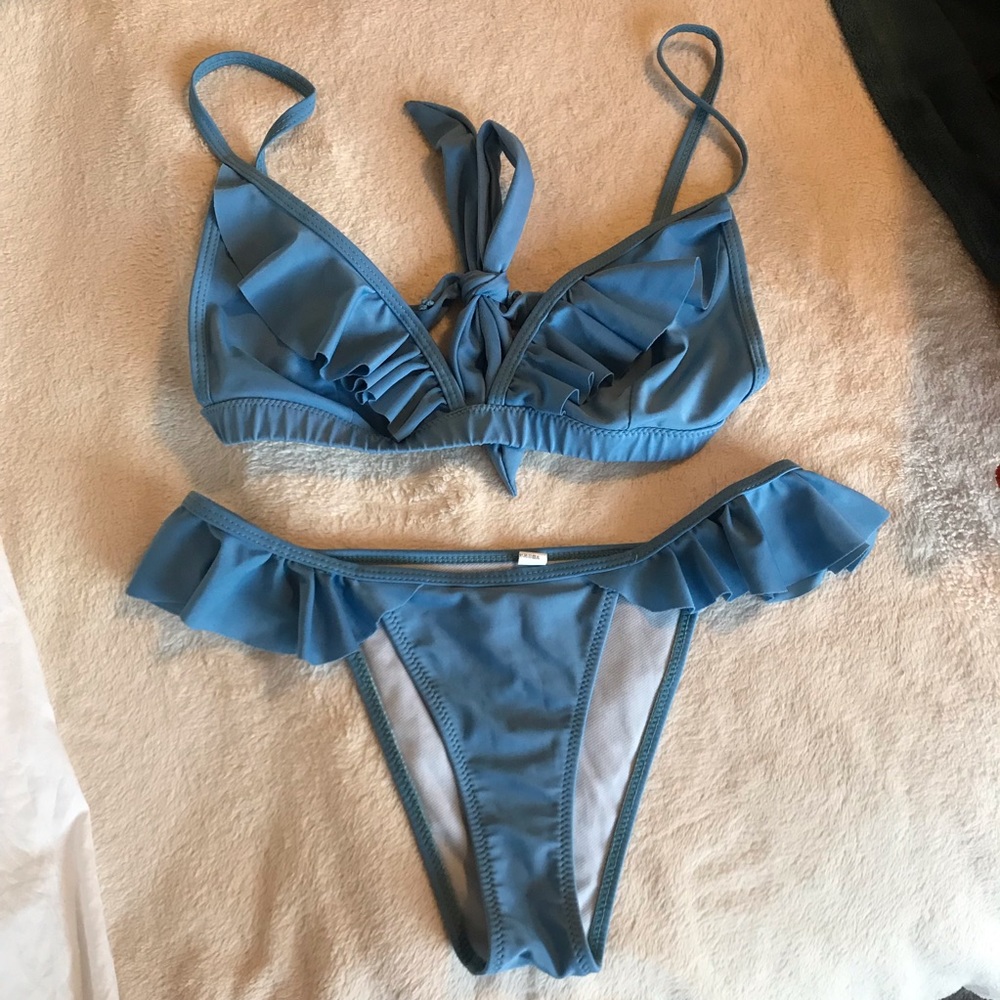Baby Blue Bikini Ruffle Set
